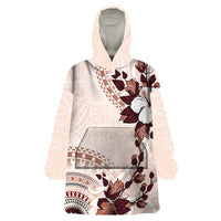 Bula Fiji Language Week Wearable Blanket Hoodie Fijian Tapa Pattern With Tagimoucia Flower LT05 One Size Beige - Polynesian Pride