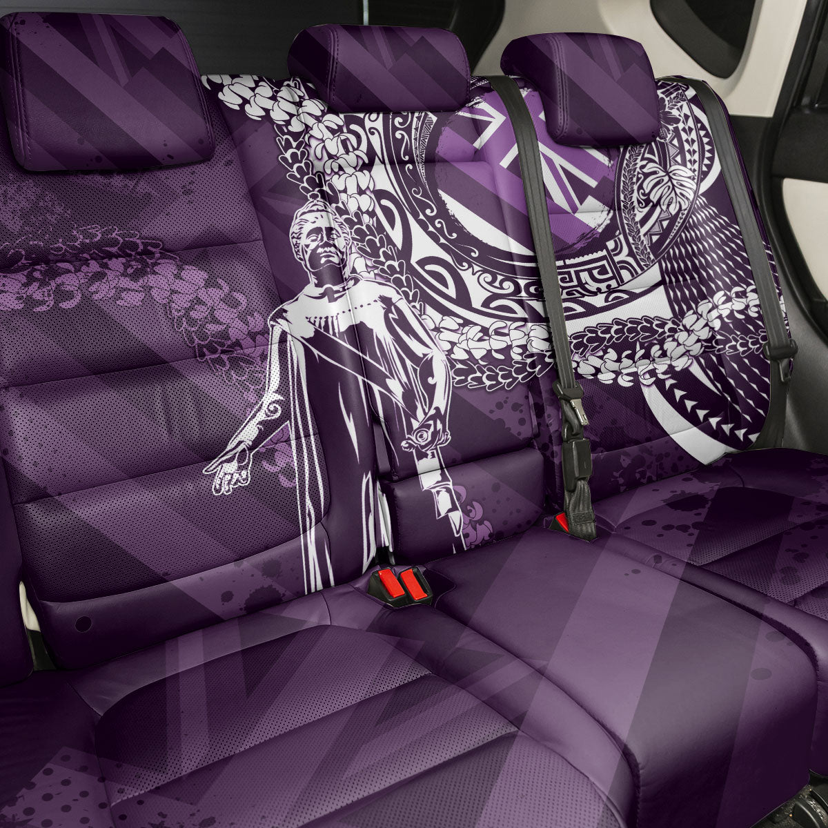 Hawaii Queen Liliuokalani Back Car Seat Cover Hawaiian Maile Lei Flag Style LT05 - Polynesian Pride