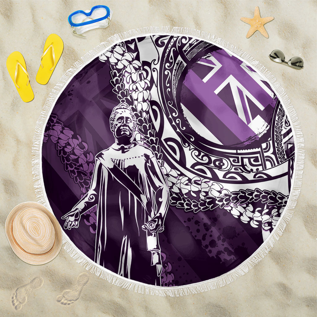 Hawaii Queen Liliuokalani Beach Blanket Hawaiian Maile Lei Flag Style LT05 One Size 150cm Purple - Polynesian Pride