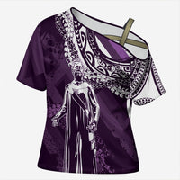 Hawaii Queen Liliuokalani Cross Shoulder Shirt Hawaiian Maile Lei Flag Style LT05 Female Purple - Polynesian Pride