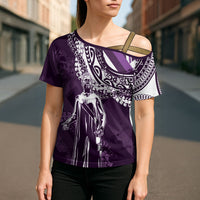 Hawaii Queen Liliuokalani Cross Shoulder Shirt Hawaiian Maile Lei Flag Style LT05 - Polynesian Pride