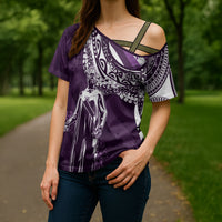 Hawaii Queen Liliuokalani Cross Shoulder Shirt Hawaiian Maile Lei Flag Style LT05 - Polynesian Pride