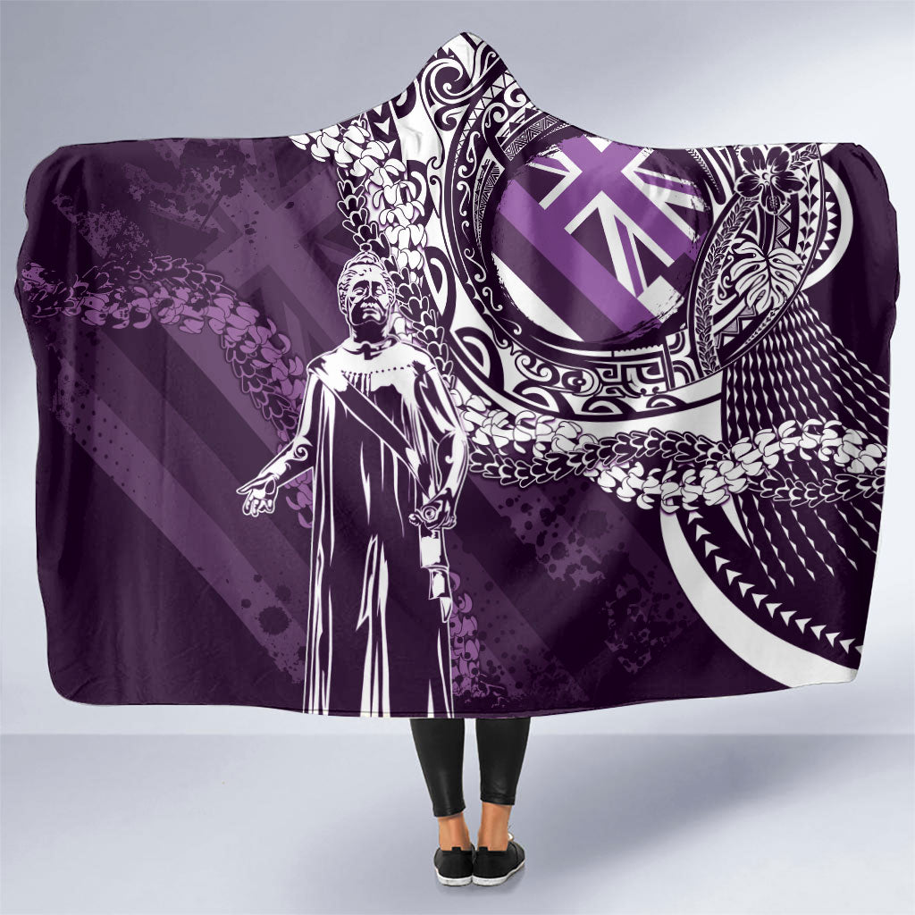 Hawaii Queen Liliuokalani Hooded Blanket Hawaiian Maile Lei Flag Style LT05 One Size Purple - Polynesian Pride
