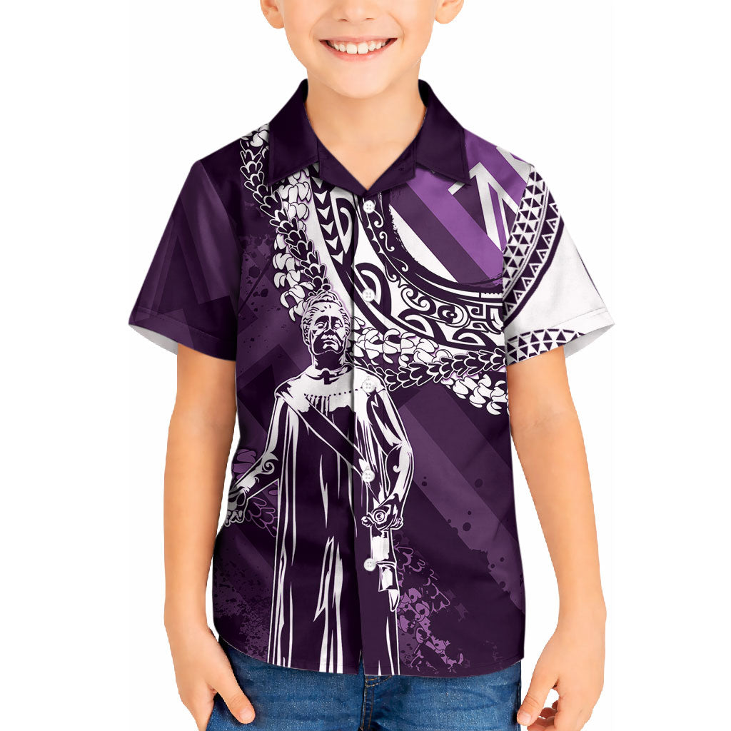 Hawaii Queen Liliuokalani Kid Hawaiian Shirt Hawaiian Maile Lei Flag Style LT05 Kid Purple - Polynesian Pride