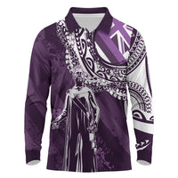Hawaii Queen Liliuokalani Long Sleeve Polo Shirt Hawaiian Maile Lei Flag Style LT05 Purple - Polynesian Pride