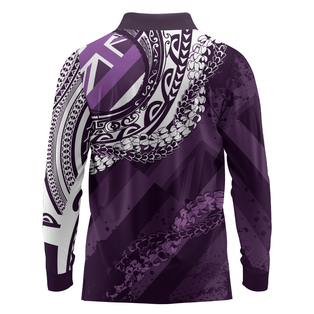 Hawaii Queen Liliuokalani Long Sleeve Polo Shirt Hawaiian Maile Lei Flag Style LT05 - Polynesian Pride