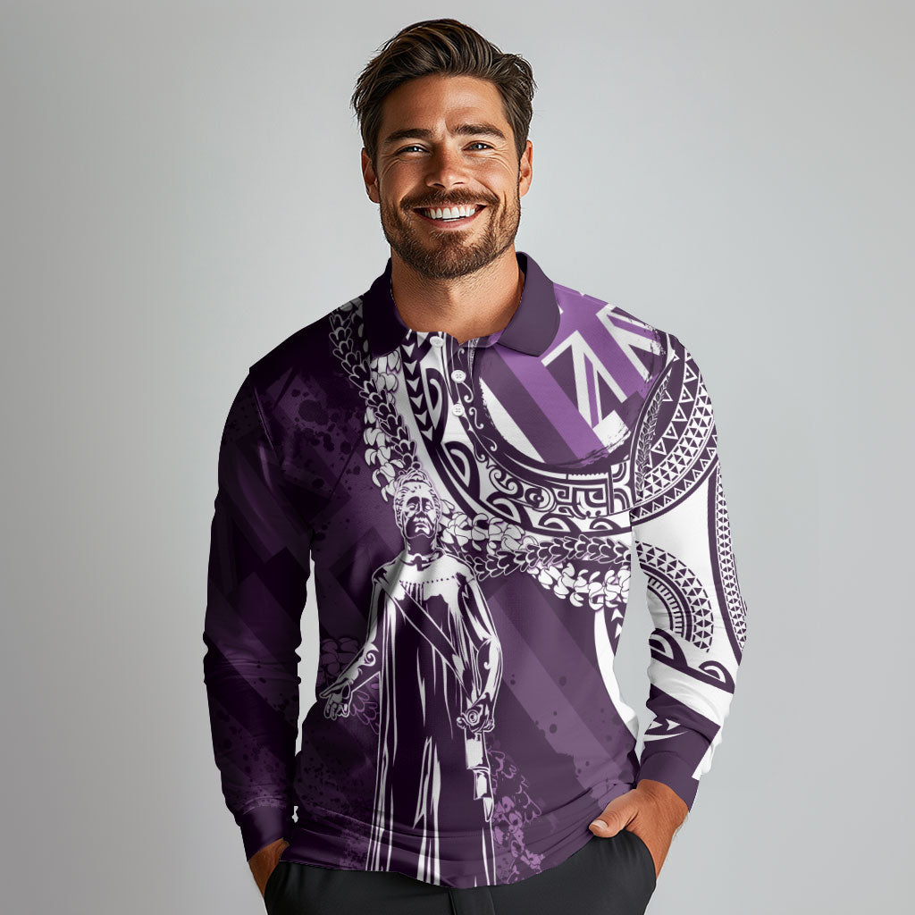 Hawaii Queen Liliuokalani Long Sleeve Polo Shirt Hawaiian Maile Lei Flag Style LT05 - Polynesian Pride