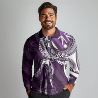 Hawaii Queen Liliuokalani Long Sleeve Polo Shirt Hawaiian Maile Lei Flag Style LT05 - Polynesian Pride