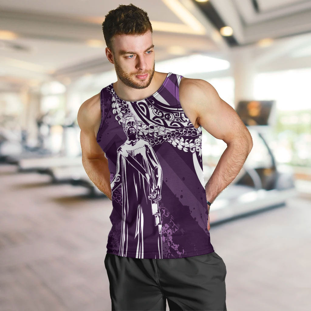Hawaii Queen Liliuokalani Men Tank Top Hawaiian Maile Lei Flag Style LT05 Purple - Polynesian Pride
