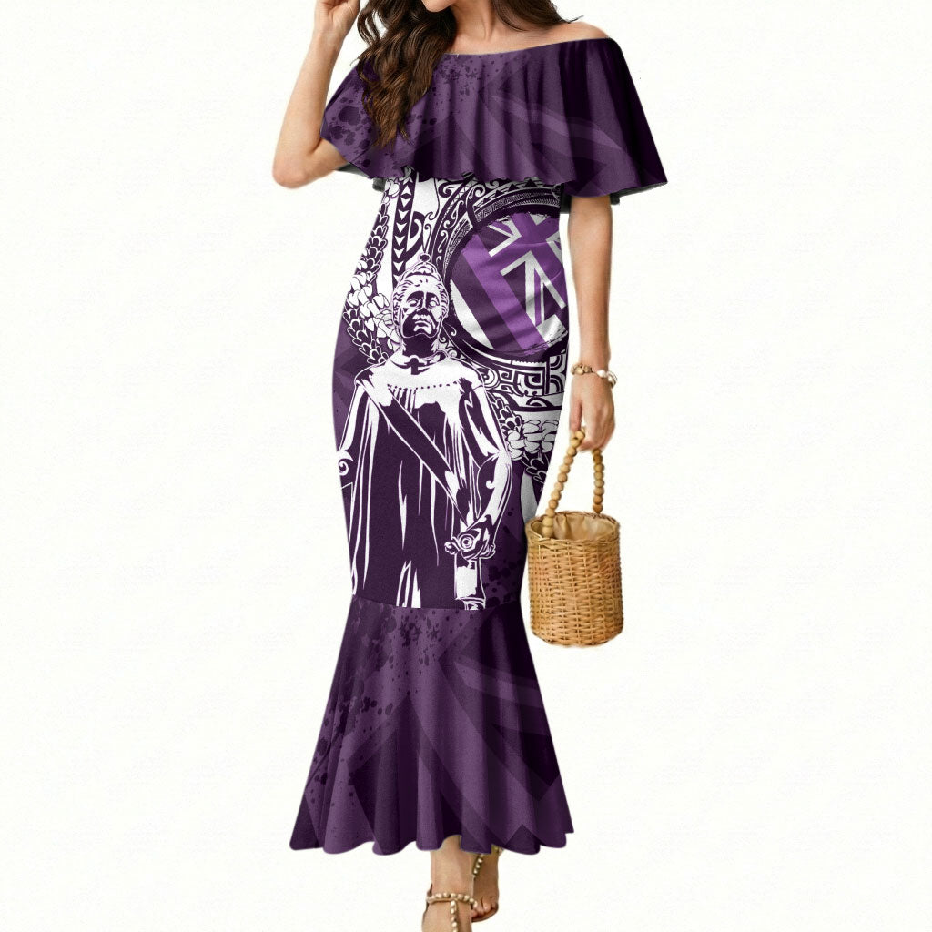 Hawaii Queen Liliuokalani Mermaid Dress Hawaiian Maile Lei Flag Style LT05 Women Purple - Polynesian Pride