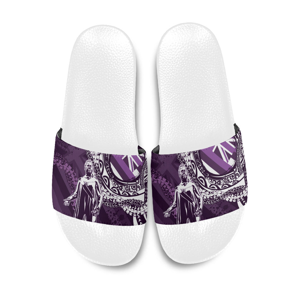 Hawaii Queen Liliuokalani Slide Sandals Hawaiian Maile Lei Flag Style LT05 Purple - Polynesian Pride
