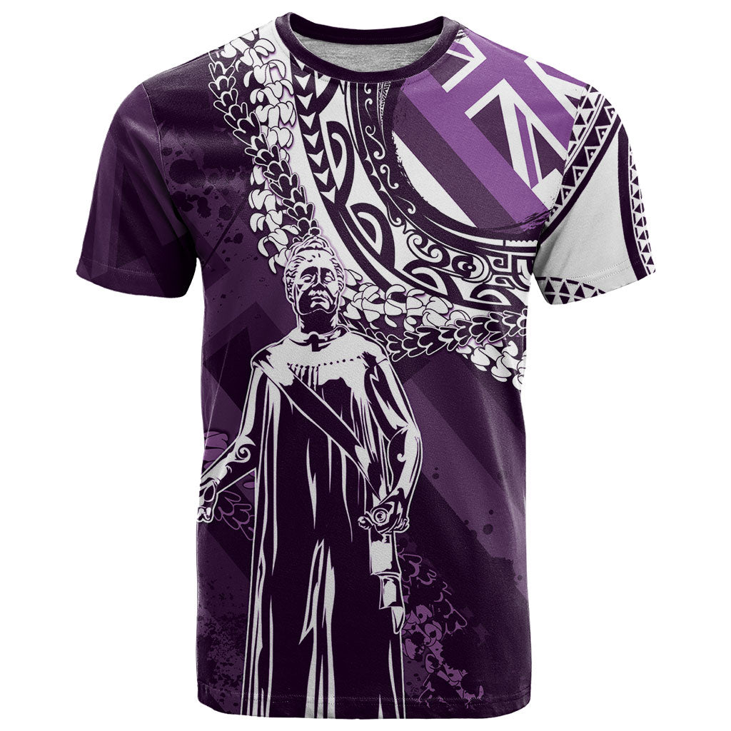 Hawaii Queen Liliuokalani T Shirt Hawaiian Maile Lei Flag Style LT05 Purple - Polynesian Pride
