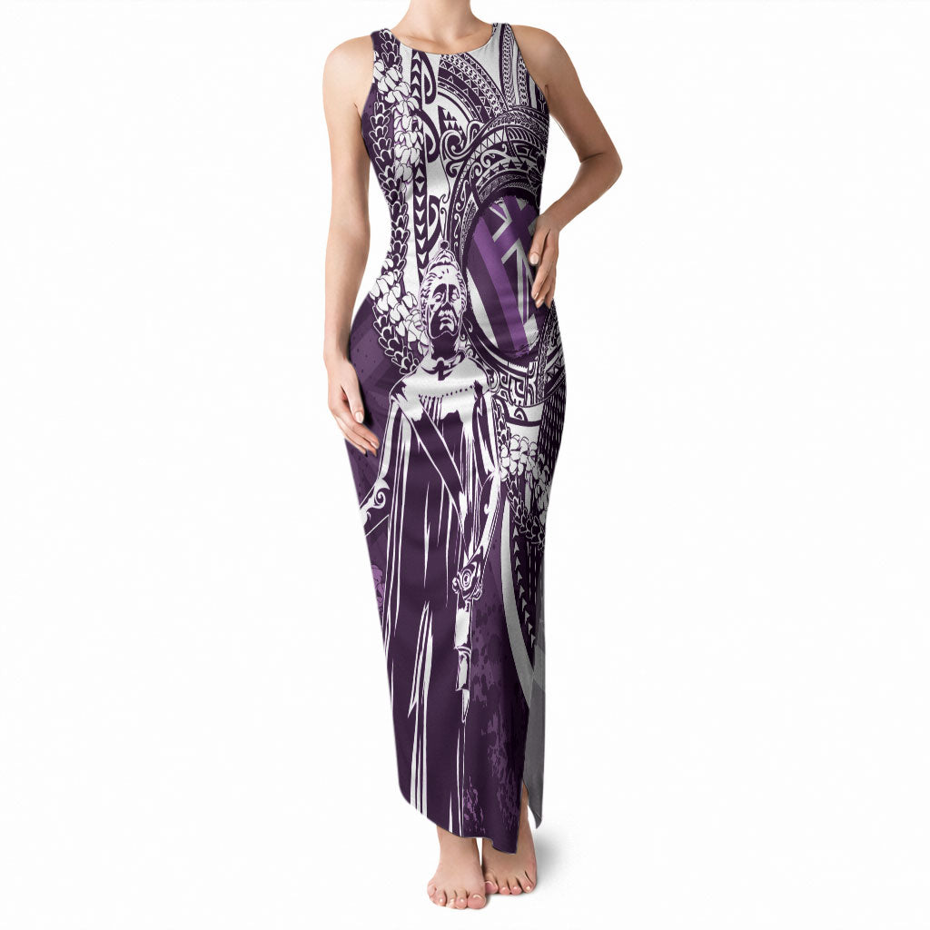Hawaii Queen Liliuokalani Tank Maxi Dress Hawaiian Maile Lei Flag Style LT05 Women Purple - Polynesian Pride