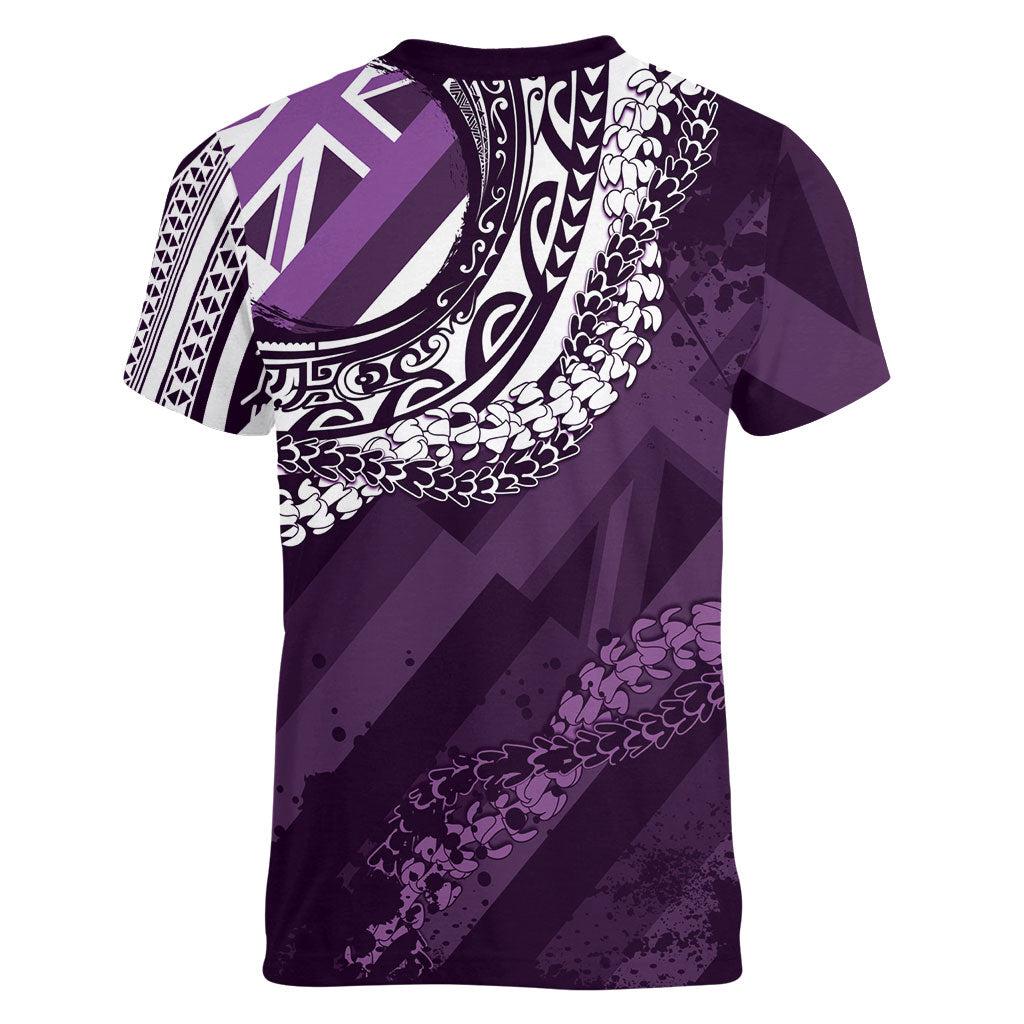 Hawaii Queen Liliuokalani Women V-Neck T-Shirt Hawaiian Maile Lei Flag Style LT05 - Polynesian Pride