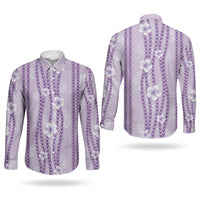 Hawaii Queen Liliuokalani Couples Matching Off The Shoulder Long Sleeve Dress and Long Sleeve Button Shirt Lavender Lei Pua Kalaunu LT05 - Polynesian Pride