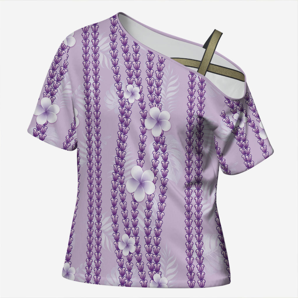 Hawaii Queen Liliuokalani Cross Shoulder Shirt Lavender Lei Pua Kalaunu LT05 Female Lavender - Polynesian Pride