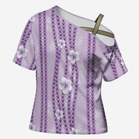 Hawaii Queen Liliuokalani Cross Shoulder Shirt Lavender Lei Pua Kalaunu LT05 Female Lavender - Polynesian Pride