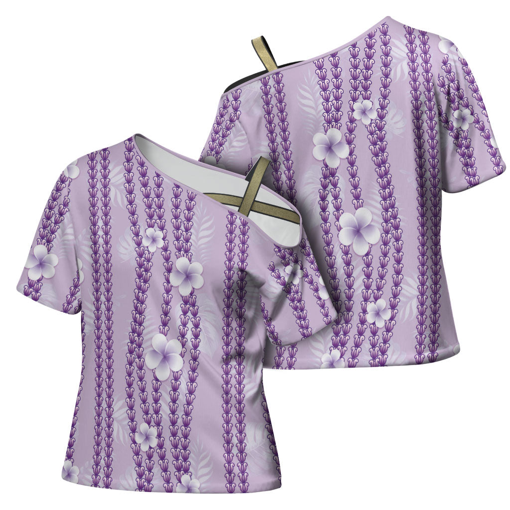 Hawaii Queen Liliuokalani Cross Shoulder Shirt Lavender Lei Pua Kalaunu LT05 - Polynesian Pride