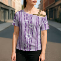 Hawaii Queen Liliuokalani Cross Shoulder Shirt Lavender Lei Pua Kalaunu LT05 - Polynesian Pride