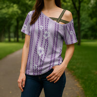 Hawaii Queen Liliuokalani Cross Shoulder Shirt Lavender Lei Pua Kalaunu LT05 - Polynesian Pride
