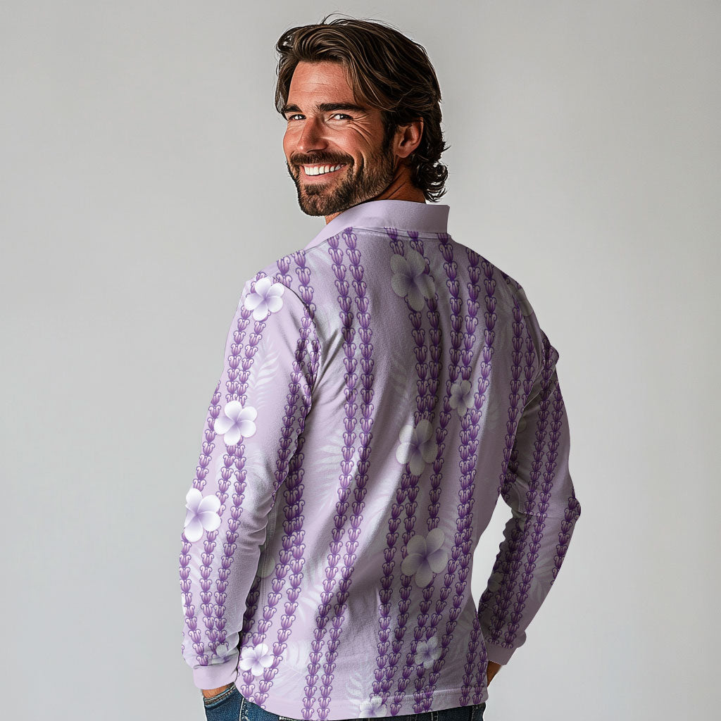 Hawaii Queen Liliuokalani Long Sleeve Polo Shirt Lavender Lei Pua Kalaunu LT05 - Polynesian Pride