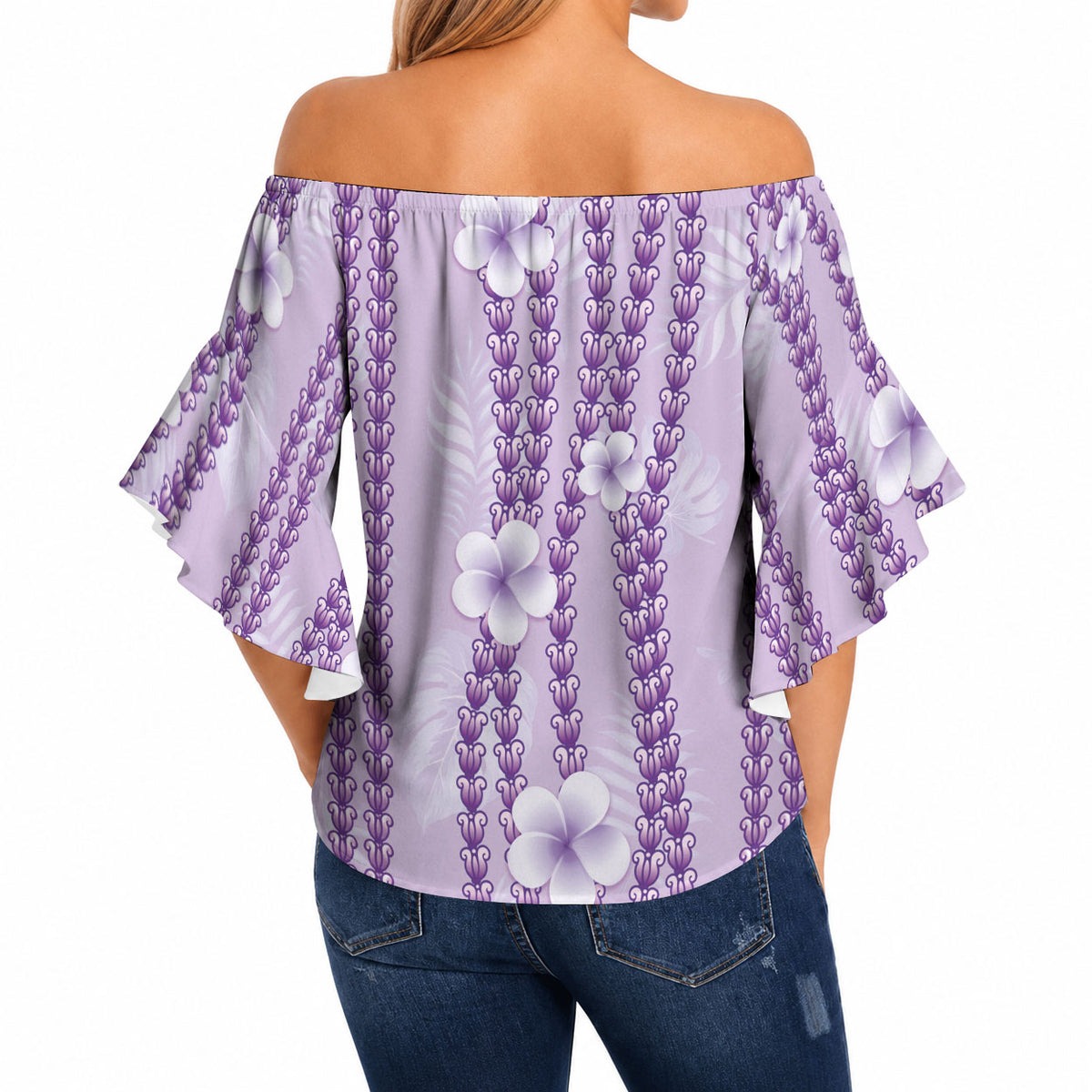 Hawaii Queen Liliuokalani Off Shoulder Wrap Waist Top Lavender Lei Pua Kalaunu LT05 - Polynesian Pride