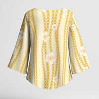 Hawaii Queen Liliuokalani Kimono Sleeve Blouse Gold Lei Pua Kalaunu LT05 - Polynesian Pride