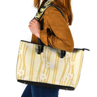 Hawaii Queen Liliuokalani Leather Tote Bag Gold Lei Pua Kalaunu LT05 Gold - Polynesian Pride