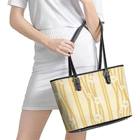 Hawaii Queen Liliuokalani Leather Tote Bag Gold Lei Pua Kalaunu LT05 - Polynesian Pride