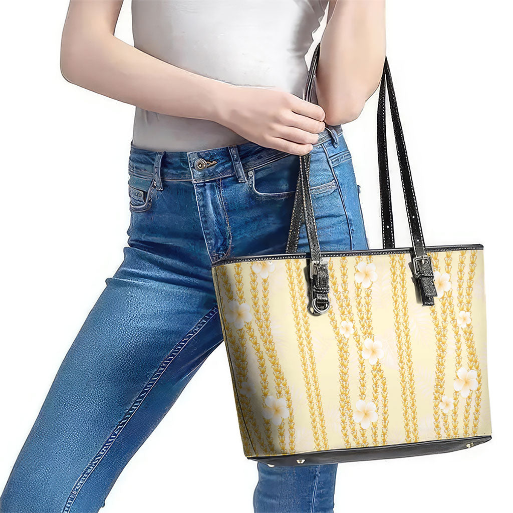Hawaii Queen Liliuokalani Leather Tote Bag Gold Lei Pua Kalaunu LT05 - Polynesian Pride