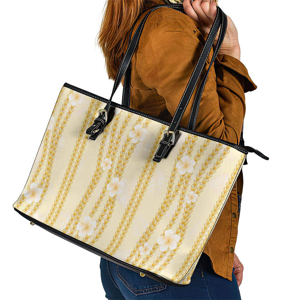 Hawaii Queen Liliuokalani Leather Tote Bag Gold Lei Pua Kalaunu LT05 - Polynesian Pride