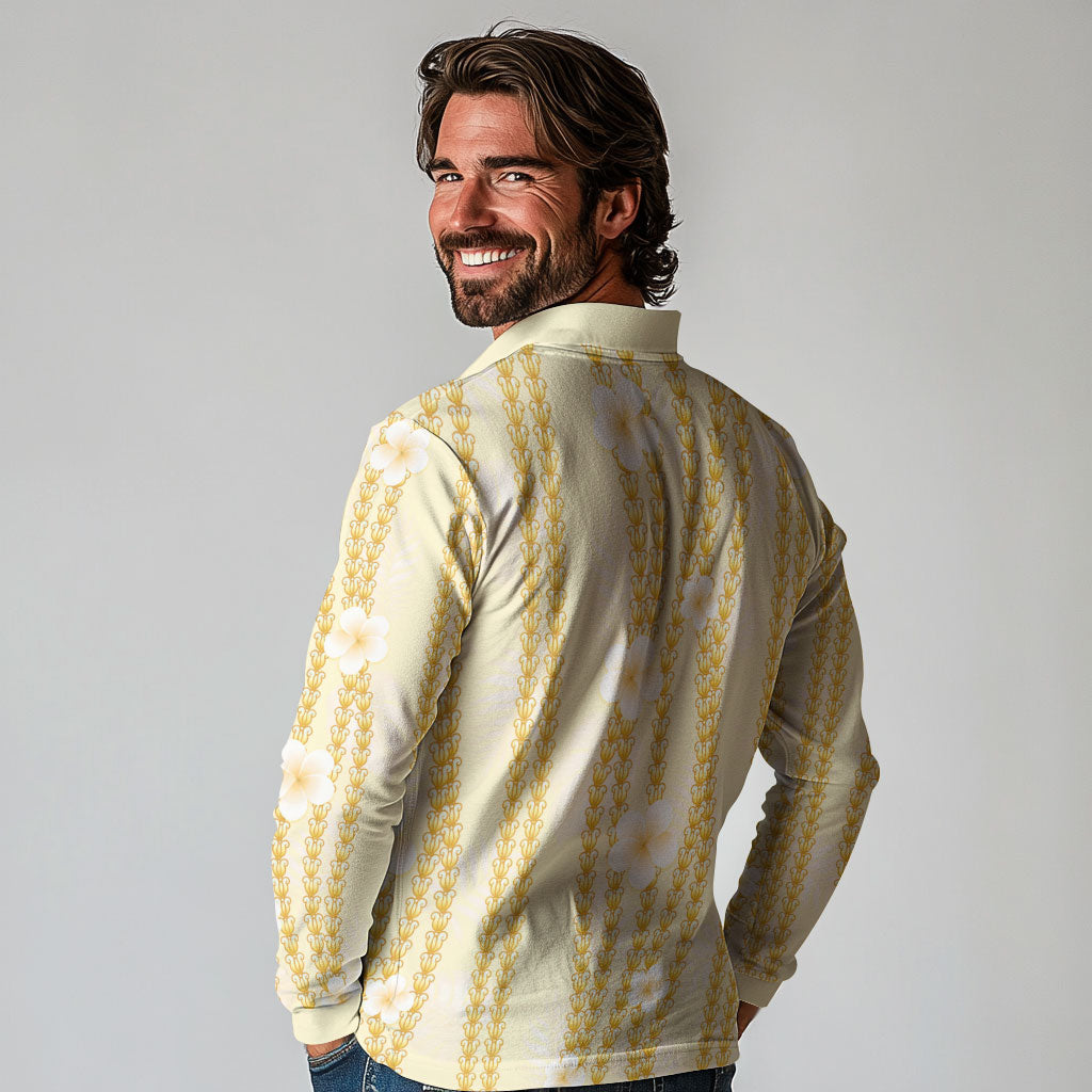 Hawaii Queen Liliuokalani Long Sleeve Polo Shirt Gold Lei Pua Kalaunu LT05 - Polynesian Pride