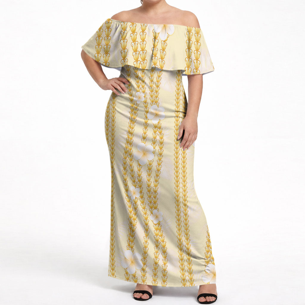 Hawaii Queen Liliuokalani Off Shoulder Maxi Dress Gold Lei Pua Kalaunu LT05 Women Gold - Polynesian Pride