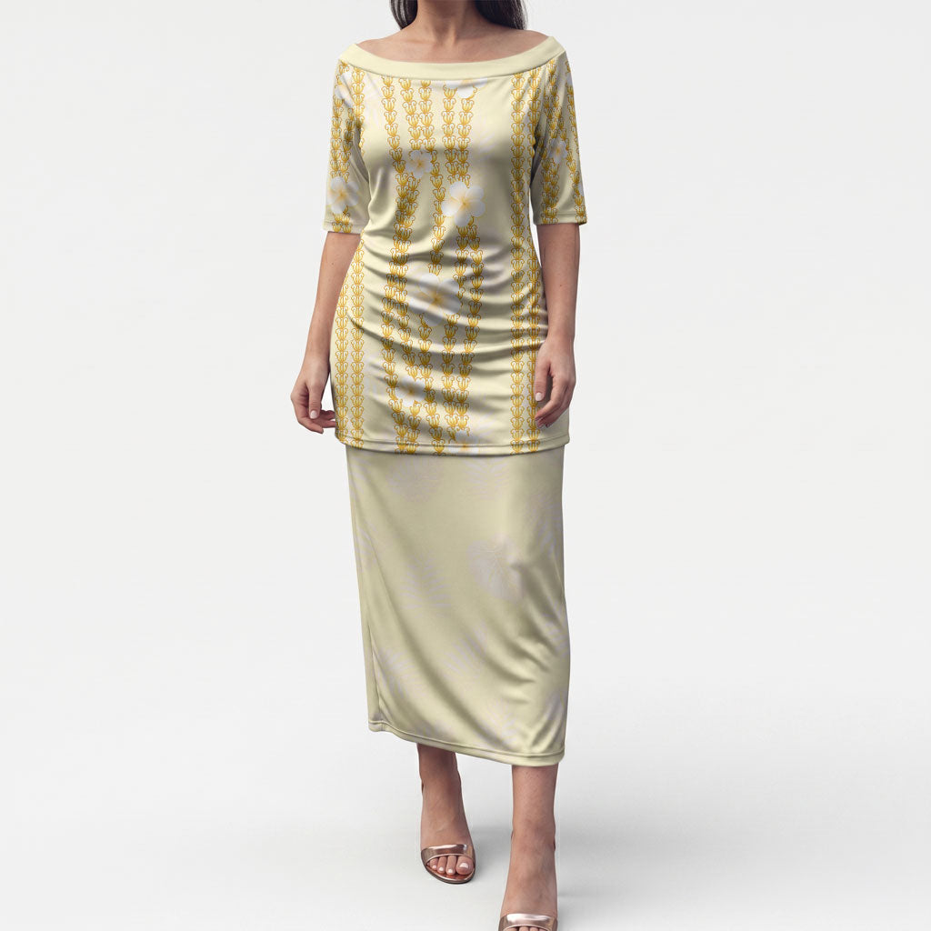 Hawaii Queen Liliuokalani Puletasi Gold Lei Pua Kalaunu LT05 Long Dress Gold - Polynesian Pride