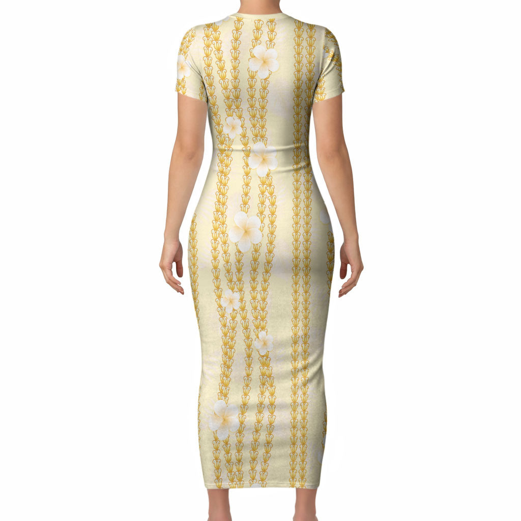 Hawaii Queen Liliuokalani Short Sleeve Bodycon Dress Gold Lei Pua Kalaunu LT05 - Polynesian Pride