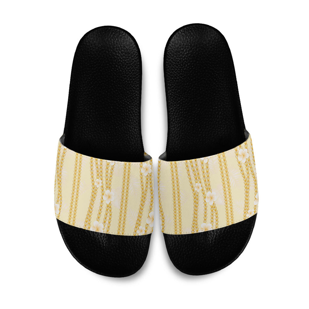 Hawaii Queen Liliuokalani Slide Sandals Gold Lei Pua Kalaunu LT05 Gold - Polynesian Pride