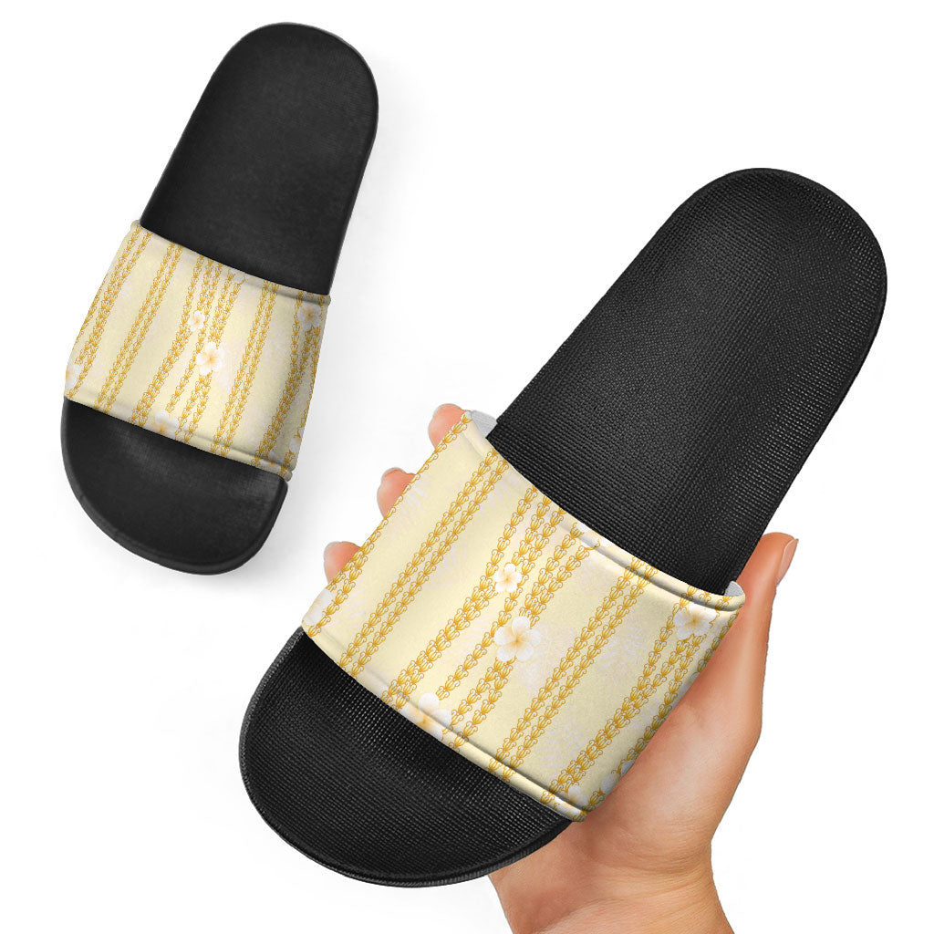 Hawaii Queen Liliuokalani Slide Sandals Gold Lei Pua Kalaunu LT05 - Polynesian Pride