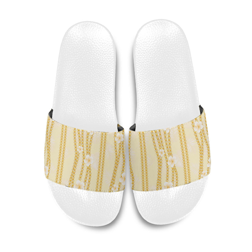 Hawaii Queen Liliuokalani Slide Sandals Gold Lei Pua Kalaunu LT05 Gold - Polynesian Pride