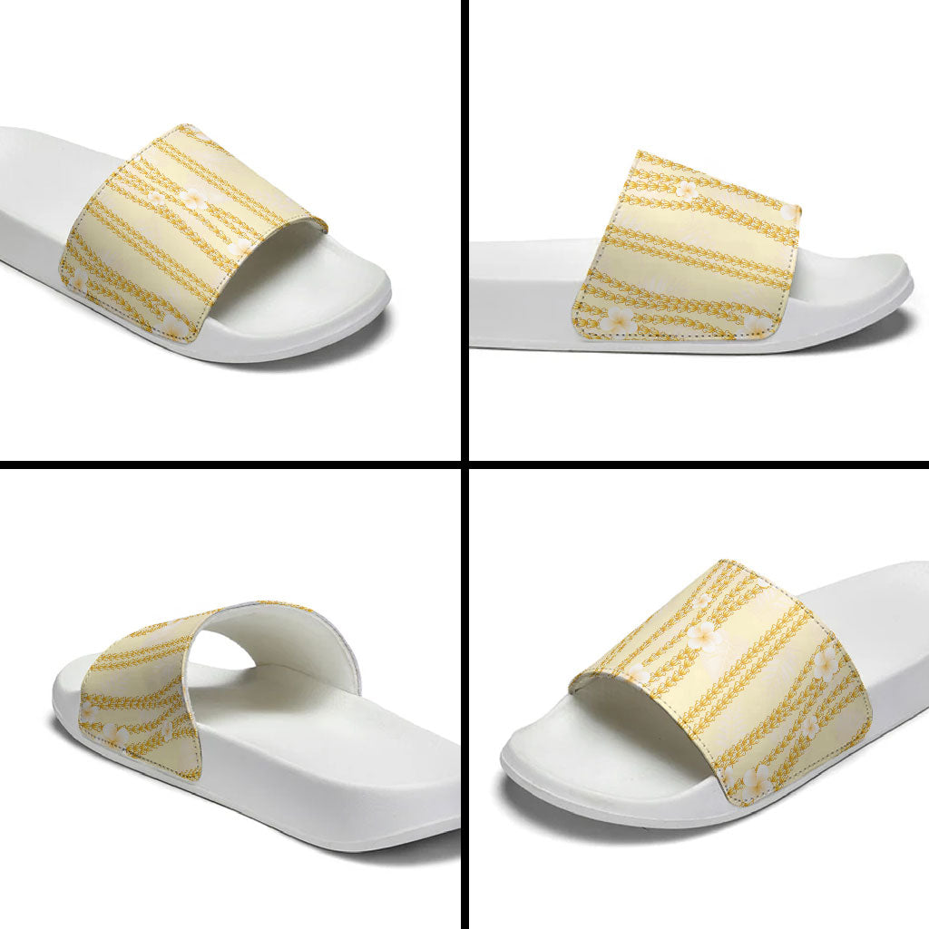 Hawaii Queen Liliuokalani Slide Sandals Gold Lei Pua Kalaunu LT05 - Polynesian Pride