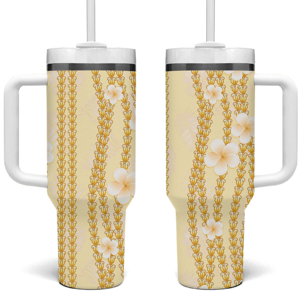 Hawaii Queen Liliuokalani Tumbler With Handle Gold Lei Pua Kalaunu LT05 One Size: 40 oz Gold - Polynesian Pride