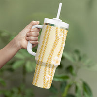 Hawaii Queen Liliuokalani Tumbler With Handle Gold Lei Pua Kalaunu LT05 - Polynesian Pride