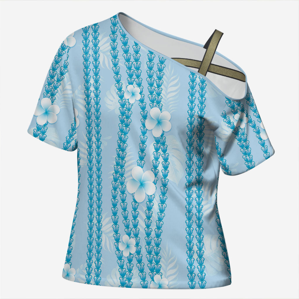 Hawaii Queen Liliuokalani Cross Shoulder Shirt Blue Lei Pua Kalaunu LT05 Female Blue - Polynesian Pride