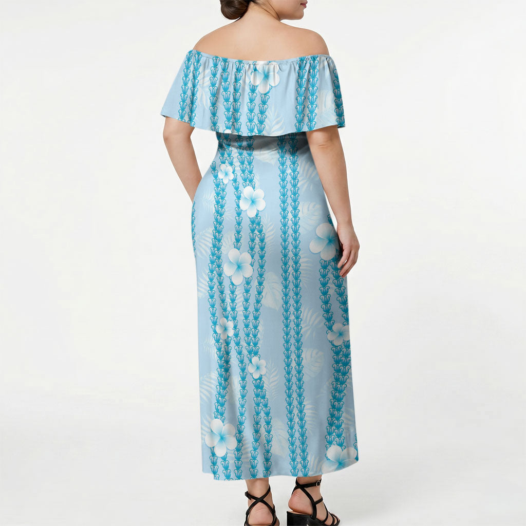 Hawaii Queen Liliuokalani Off Shoulder Maxi Dress Blue Lei Pua Kalaunu LT05 - Polynesian Pride