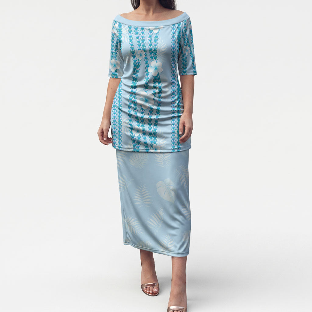 Hawaii Queen Liliuokalani Puletasi Blue Lei Pua Kalaunu LT05 Long Dress Blue - Polynesian Pride