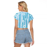 Hawaii Queen Liliuokalani Raglan Cropped T Shirt Blue Lei Pua Kalaunu LT05 - Polynesian Pride