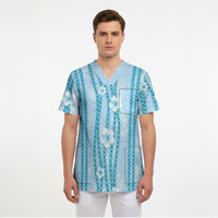 Hawaii Queen Liliuokalani Scrub Top Blue Lei Pua Kalaunu LT05 - Polynesian Pride