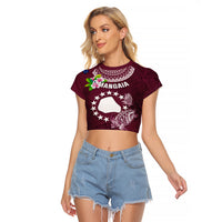 Cook Islands Mangaia Raglan Cropped T Shirt Coat Of Arms Plumeria Polynesian Turtle LT05 Female Pink - Polynesian Pride