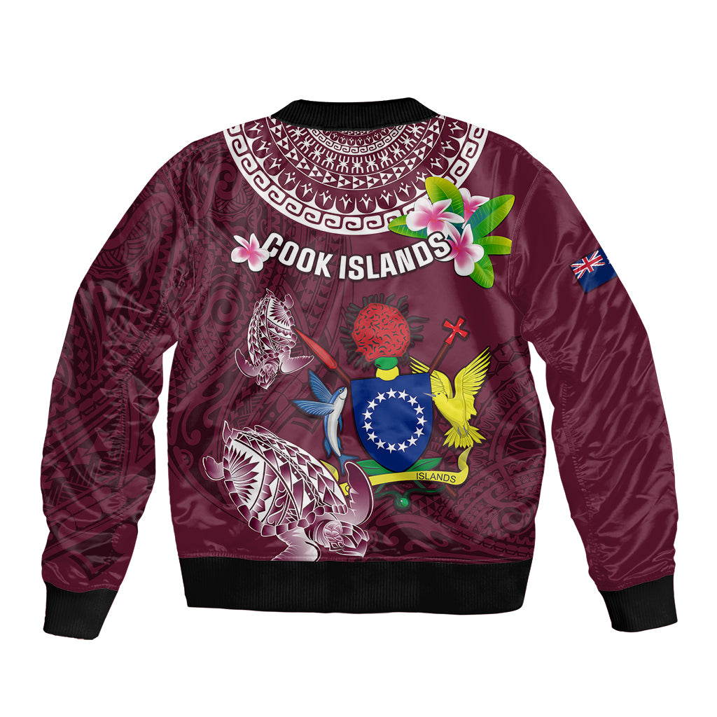Cook Islands Mangaia Sleeve Zip Bomber Jacket Coat Of Arms Plumeria Polynesian Turtle LT05 - Polynesian Pride