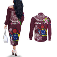Personalized Cook Islands Mangaia Couples Matching Off The Shoulder Long Sleeve Dress and Long Sleeve Button Shirts Coat Of Arms Plumeria Polynesian Turtle LT05 - Polynesian Pride