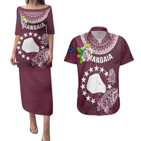Personalized Cook Islands Mangaia Couples Matching Puletasi Dress and Hawaiian Shirt Coat Of Arms Plumeria Polynesian Turtle LT05 Pink - Polynesian Pride